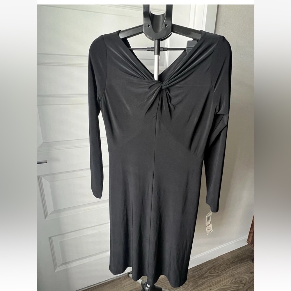 Anne Klein Black Twist Front Long Sleeve Dress